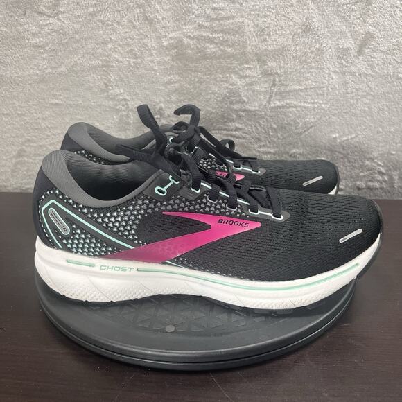 Brooks Ghost 14 Women's Size 10 B Black Pink Lace Up Athletic Running Shoes - Picture 1 of 10